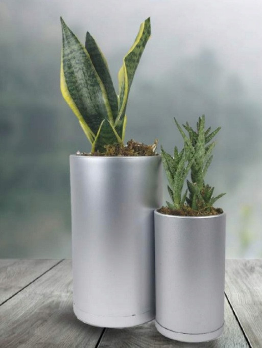 گلدان پلیمری استوانه ای بلند نقره ای