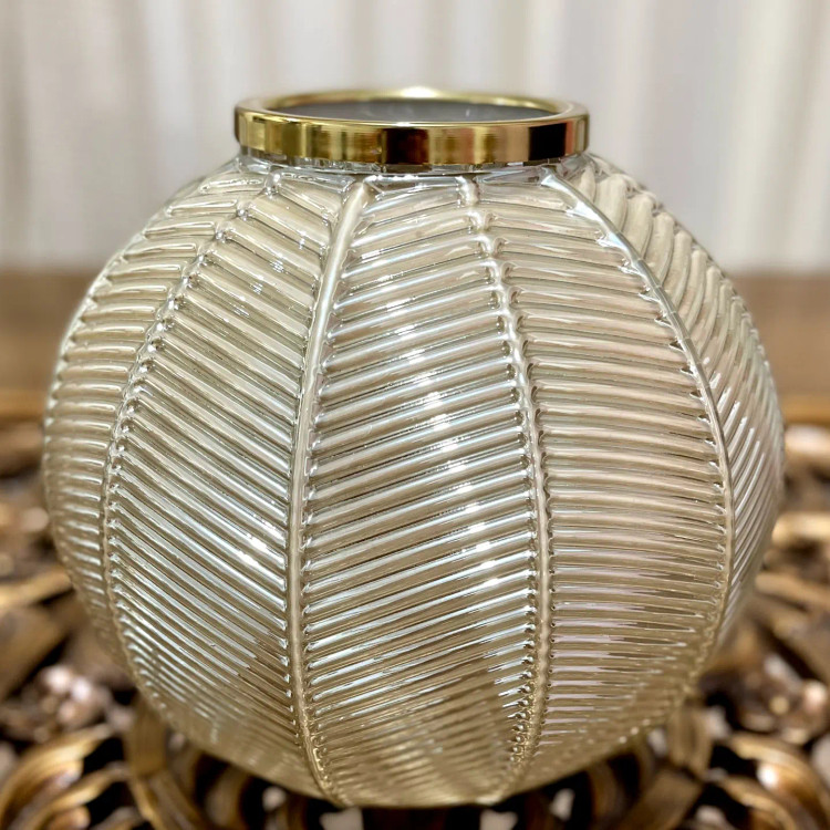 گلدان شیشه ای گرد مدل برگ کروی