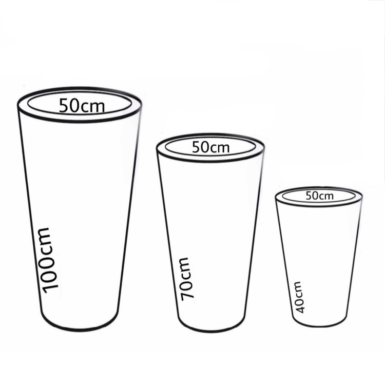 Conical fiberglass pot, opening diameter 50 cm.