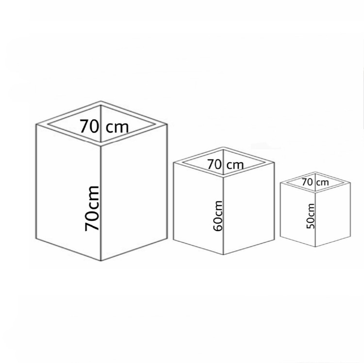 Rectangular fiberglass pot, 70 x 70 cm.