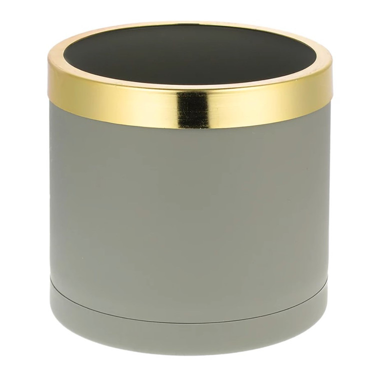 Cylindrical polymer vase with a shiny gold plated ring