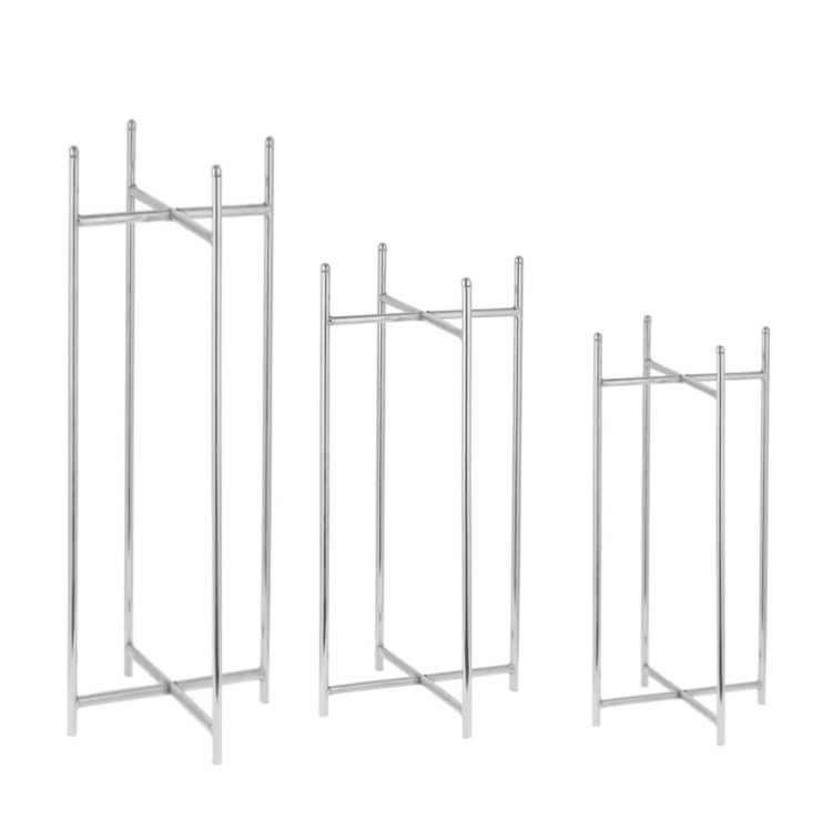 استند یا پایه گلدان قطر ۲۱ سانتیمتر مجموعه 3 سایزی نقره ای