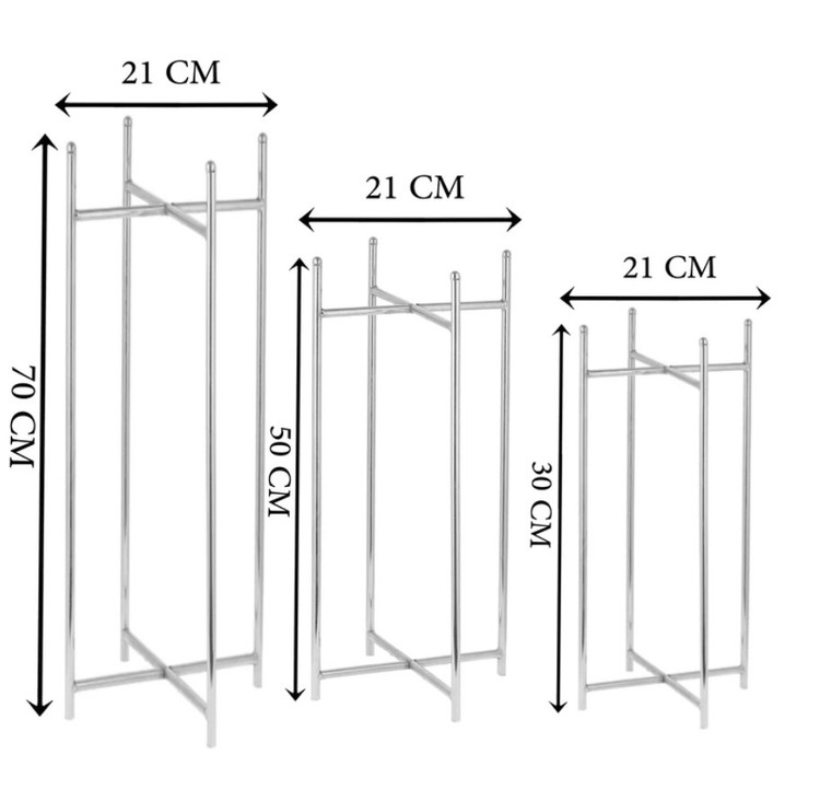 استند یا پایه گلدان قطر ۲۱ سانتیمتر مجموعه 3 سایزی نقره ای