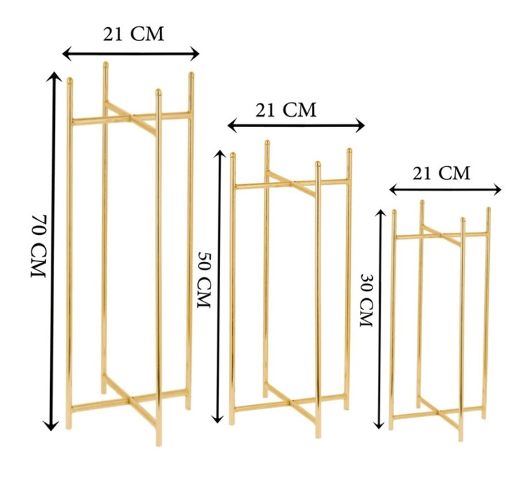 استند یا پایه گلدان قطر ۲۱ سانتیمتر مجموعه 3 سایزی طلایی