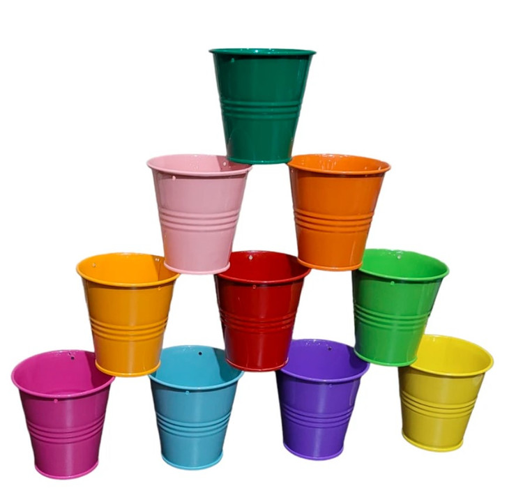 Small galvanized metal flower pot